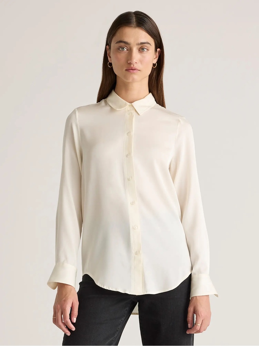Quince M Silk Blouse Machine Washable Stretch Quiet Luxury Office Minimalist Eco